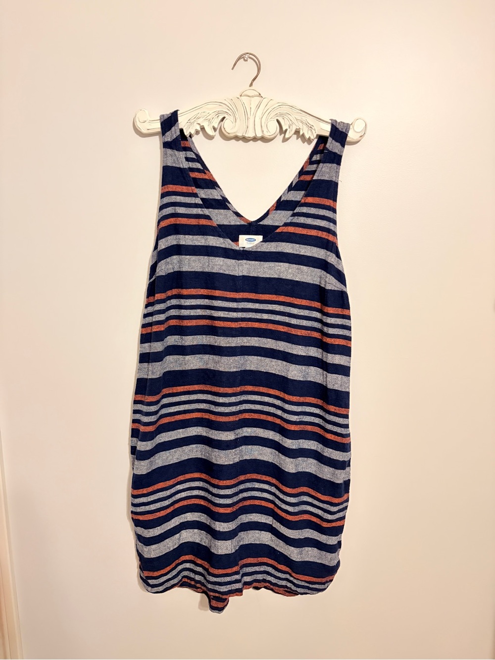 Linen Blend Women’s Old Navy Striped Summer Dress Navy Blue with Pockets